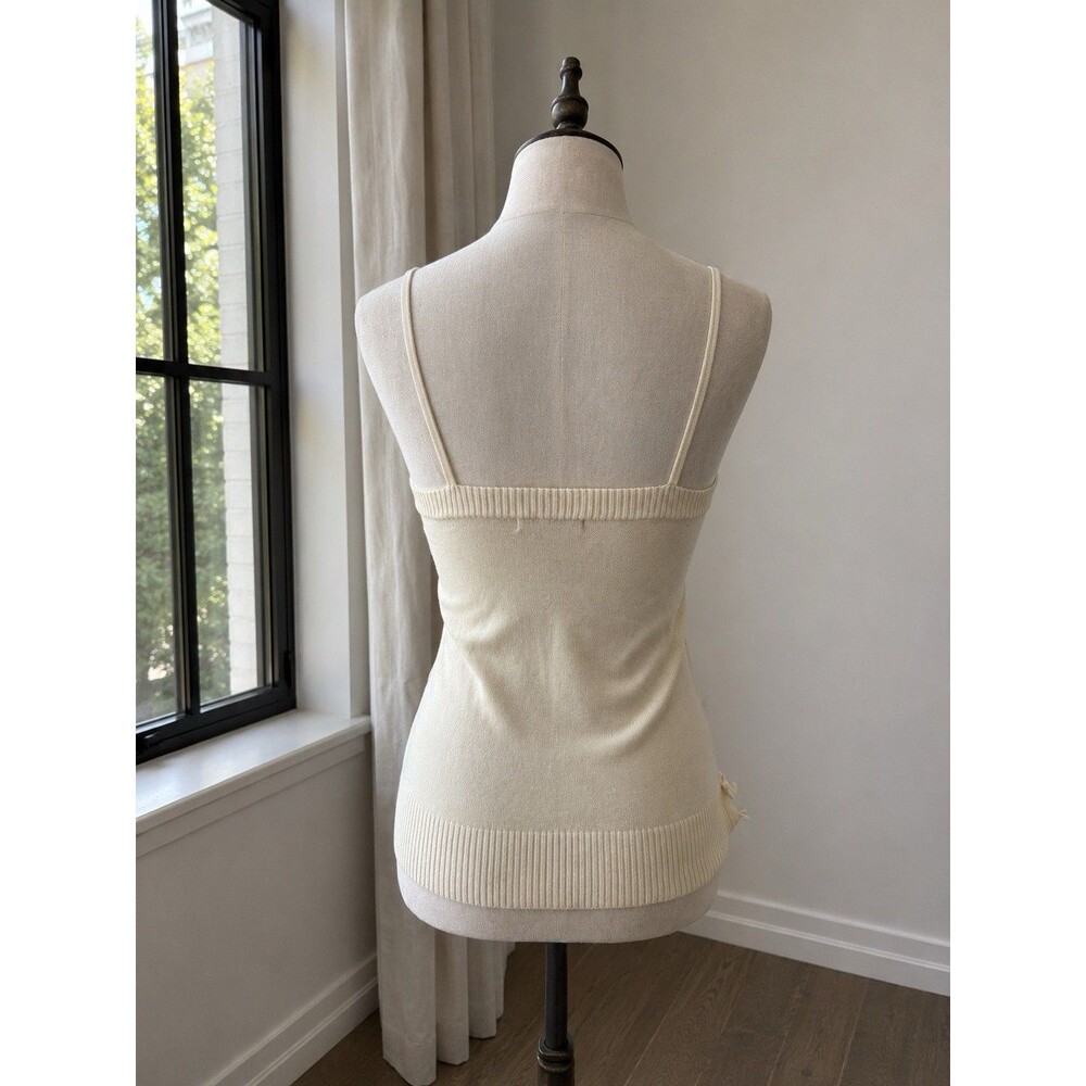 Soft Sweater Knit Camisole Tank Top Cream Lace And Ribbon Trim Sz. L Coquette - Picture 3 of 7